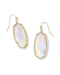 Faceted Elle Drop Earrings Gold - Iridescent Opalite Illusion