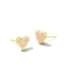 Framed Ari Heart Stud Earrings Gold - Iridescent Drusy