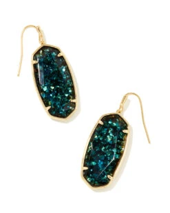 Faceted Elle Drop Earrings Gold - Dark Teal Mica