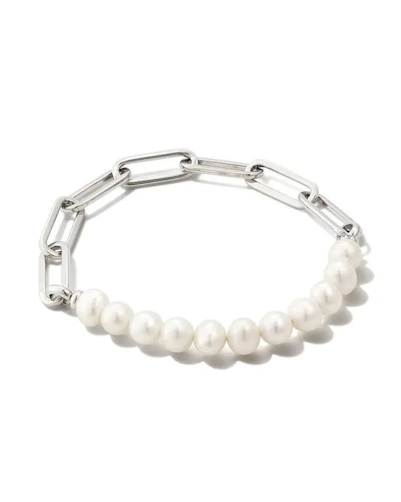 Ashton Half Chain Bracelet Rhodium - White Pearl Ashton Half Chain Bracelet Rhodium - White Pearl -Occasionally Yours Ashton Silver Bracelet 1