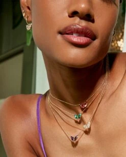 Blair Butterfly Small Short Pendant Necklace Gold - White Crystal -Occasionally Yours Blair White Crystal 2 1