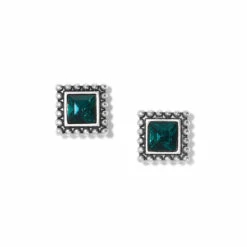 Sparkle Square Green Mini Post Earrings