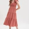Delaney Tiered Flutter Sleeve Midi Dress -Occasionally Yours Daisy Mercantile Flutter Sleeve Midi Dress CR2179 01