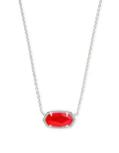Elisa Short Pendant Necklace Rhodium - Red Illusion