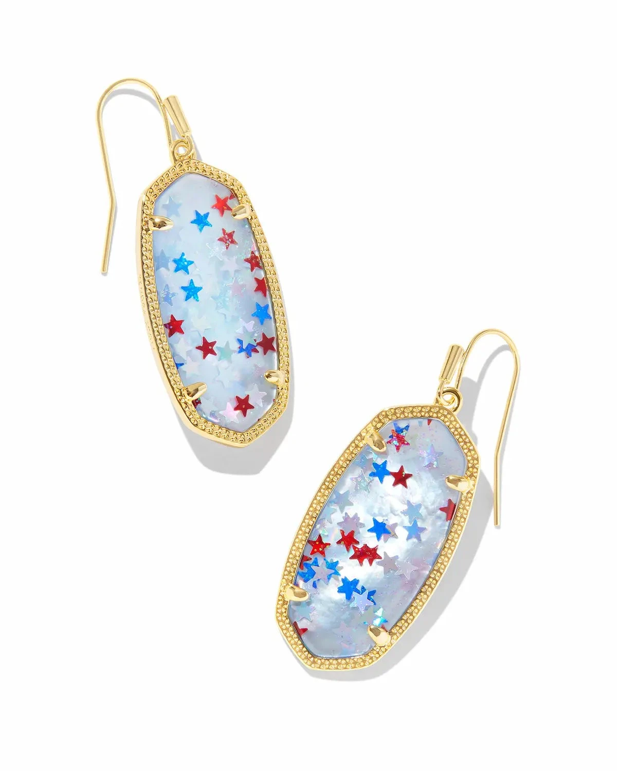 Elle Drop Earrings - Gold Red White Blue Star Illusion Elle Drop Earrings - Gold Red White Blue Star Illusion -Occasionally Yours Elle Drop Earrings Gld Red Whte Blue Star Illusion
