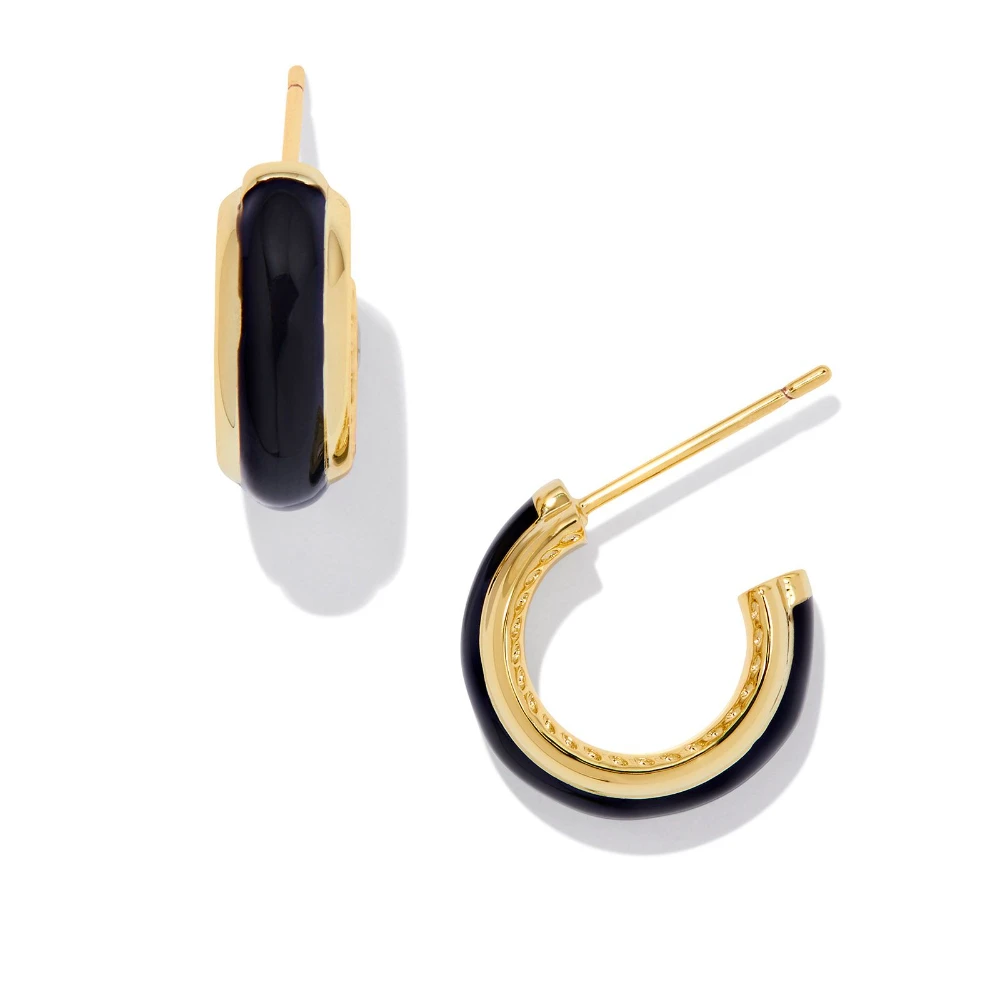 Ainsley Huggie Earrings Ainsley Huggie Earrings -Occasionally Yours Kendra Scott Ainsley Huggie Earrings Gold Black Enamel