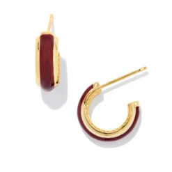 Ainsley Huggie Earrings 4 Ainsley Huggie Earrings -Occasionally Yours Kendra Scott Ainsley Huggie Earrings Gold Burgundy Enamel
