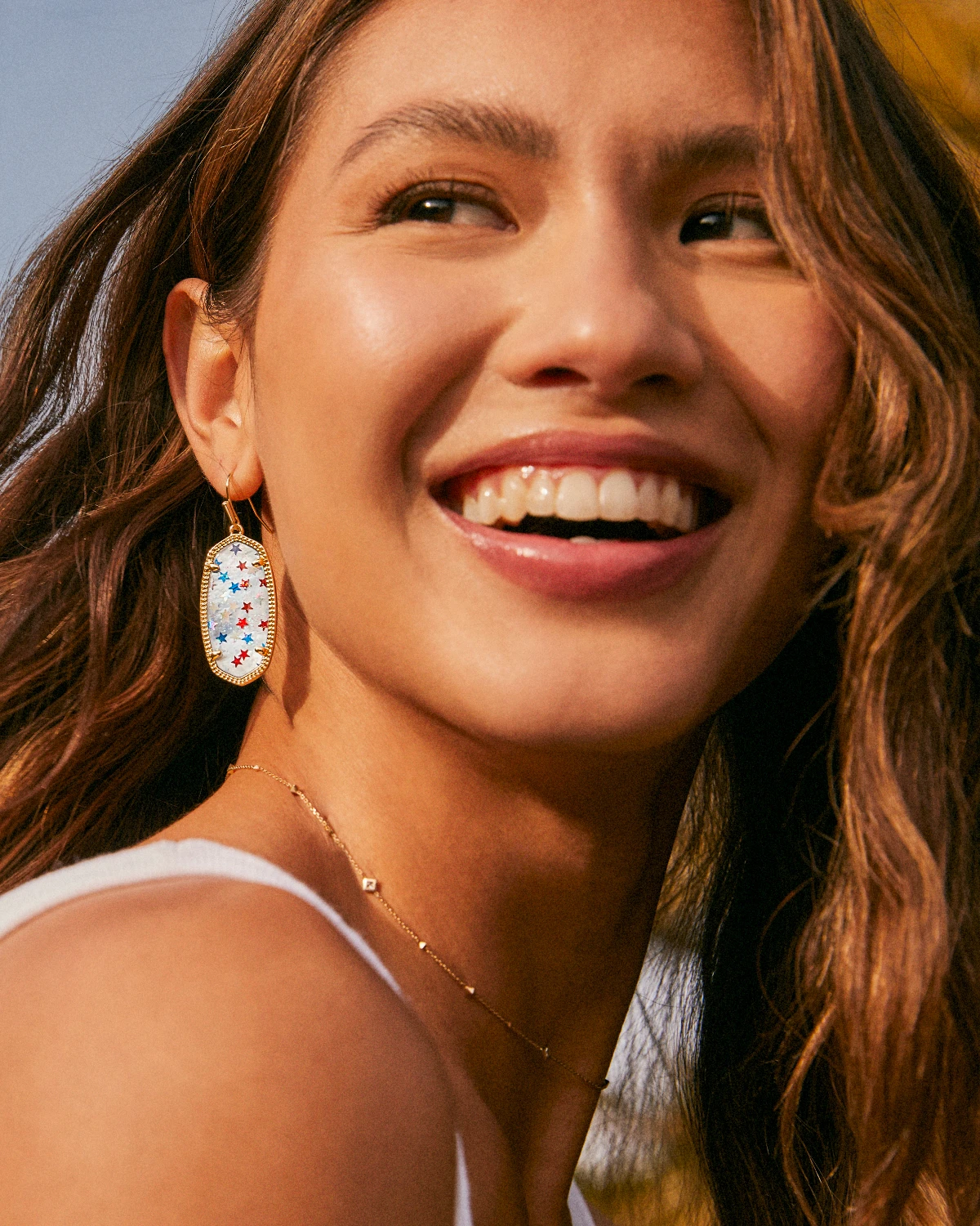 Elle Drop Earrings - Gold Red White Blue Star Illusion Elle Drop Earrings - Gold Red White Blue Star Illusion -Occasionally Yours Kendra Scott Elle Drop Earrings USA