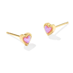 Mini Ari Heart Stud Earrings -Occasionally Yours Kendra Scott Mini Ari Heart Stud Earring Gold Bubblegum Pink