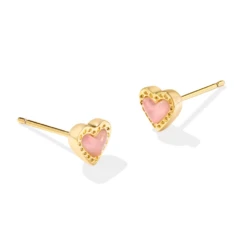 Mini Ari Heart Stud Earrings -Occasionally Yours Kendra Scott Mini Ari Heart Stud Earring Gold Rose Quartz