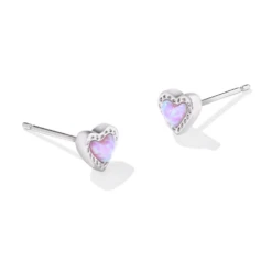 Mini Ari Heart Stud Earrings -Occasionally Yours Kendra Scott Mini Ari Heart Stud Earring Silver Bubblegum