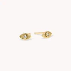 18k Vermeil Solitaire Evil Eye Stud Earrings