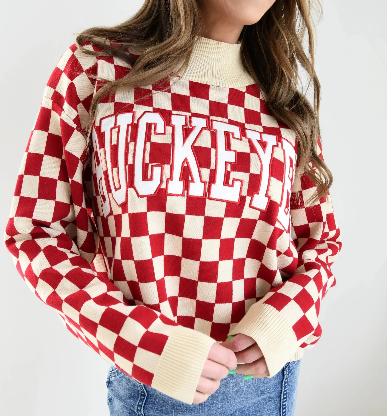 Ohio State Checkerboard Sweater Ohio State Checkerboard Sweater -Occasionally Yours Ohio State Buckeyes Checkerboard Crew Sweater 02