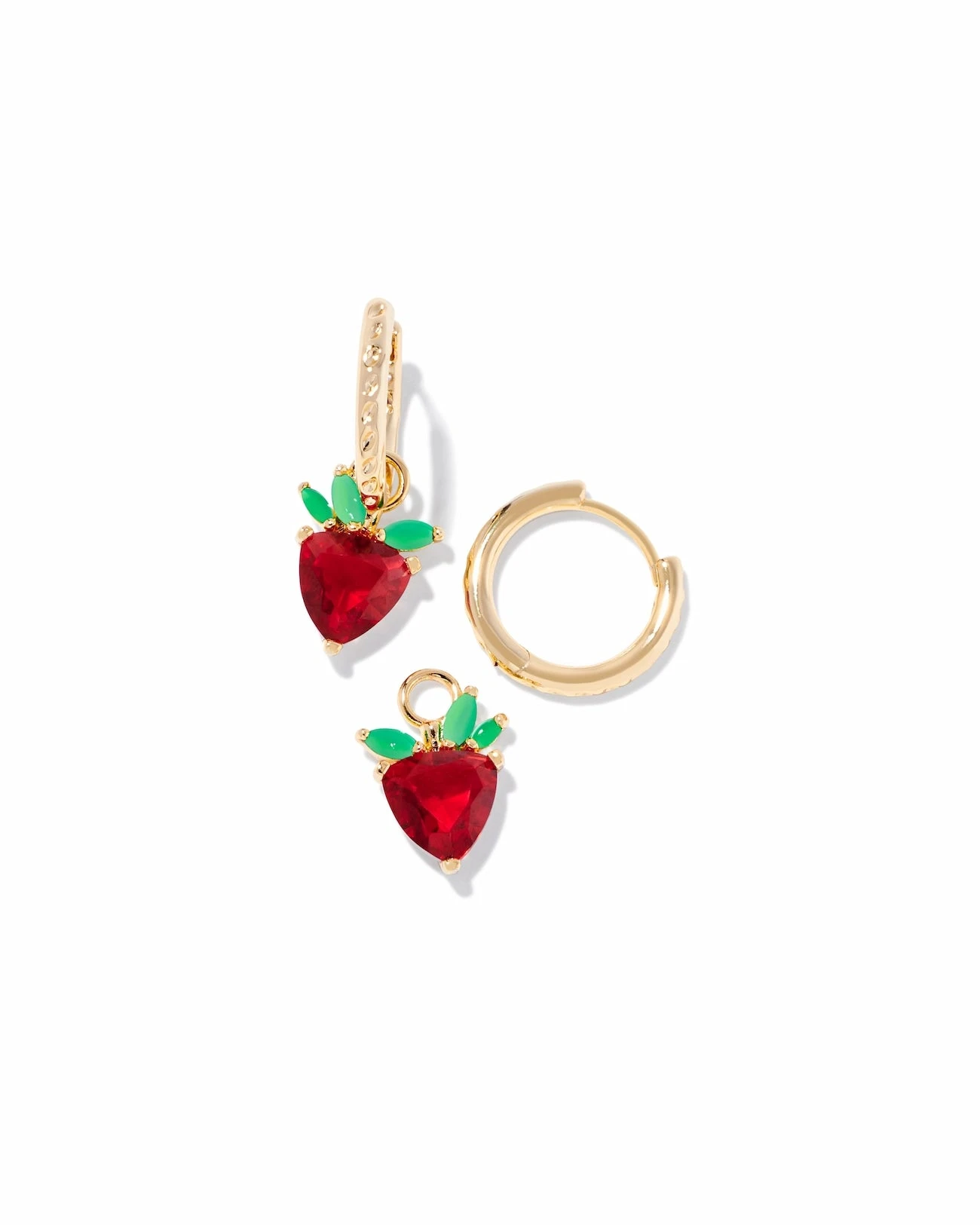 Strawberry Huggie Earrings Strawberry Huggie Earrings -Occasionally Yours STRAWBERRY HUGGIE EARRINGS GOLD DARK PINK CRYSTAL KENDRA SCOTT 02