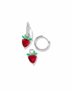 Strawberry Huggie Earrings 5 Strawberry Huggie Earrings -Occasionally Yours STRAWBERRY HUGGIE EARRINGS SILVER DARK PINK CRYSTAL KENDRA SCOTT 02