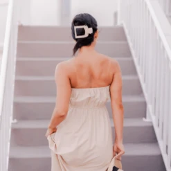 Large Square Flat Hair Clip 13 Large Square Flat Hair Clip -Occasionally Yours TELETIES almond beige large flat square clip large hair clip 04