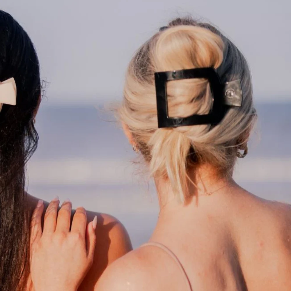 Large Square Flat Hair Clip Large Square Flat Hair Clip -Occasionally Yours TELETIES jet black large flat square clip large hair clip 04