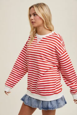 Nina Oversized Striped Crew -Occasionally Yours WL24 9031 CREAMRED 1 350c220e 55dd 41cd 9b3d 5c2dfede72e1