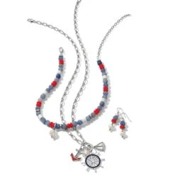 Americana Beach Pearl Charm Necklace -Occasionally Yours brighton americana beach pearl charm necklace red white blue 3