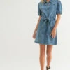 Annie Denim Puff Sleeve Belted Mini Dress -Occasionally Yours dm annie denim puff sleeve belted mini dress 1
