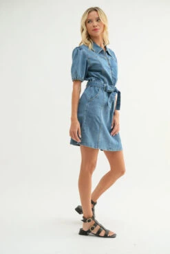 Annie Denim Puff Sleeve Belted Mini Dress -Occasionally Yours dm annie denim puff sleeve belted mini dress 3