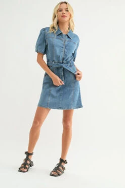Annie Denim Puff Sleeve Belted Mini Dress -Occasionally Yours dm annie denim puff sleeve belted mini dress 4