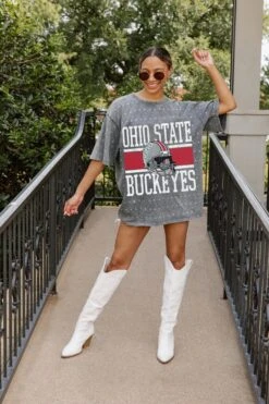 Ohio State Oversized All-Over Rhinestone Short Sleeve Tee