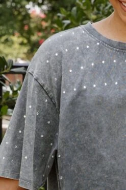 Ohio State Oversized All-Over Rhinestone Short Sleeve Tee -Occasionally Yours dm osu all over rhinestone ss tee grey 6