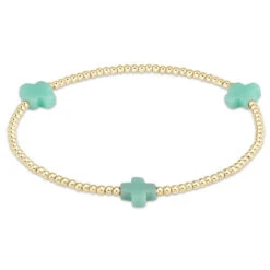 Signature Cross Gold Pattern 2mm Bead Bracelet - Mint