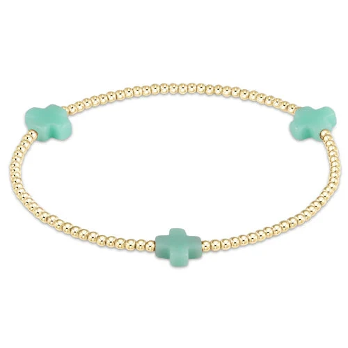 Signature Cross Gold Pattern 2mm Bead Bracelet - Mint Signature Cross Gold Pattern 2mm Bead Bracelet - Mint -Occasionally Yours enewton bracelet mint
