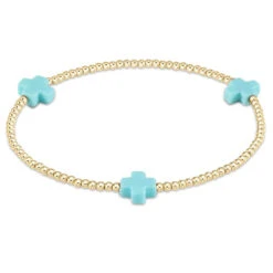 Signature Cross Gold Pattern 2mm Bead Bracelet - Turquoise