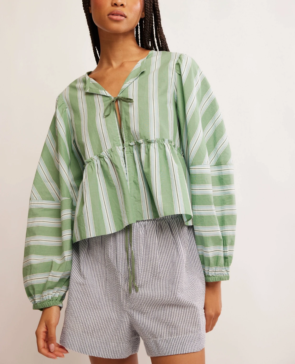 Brunch Babe Blouse FREE PEOPLE Brunch Babe Blouse -Occasionally Yours fp brunch babe blouse white spruce combo 1