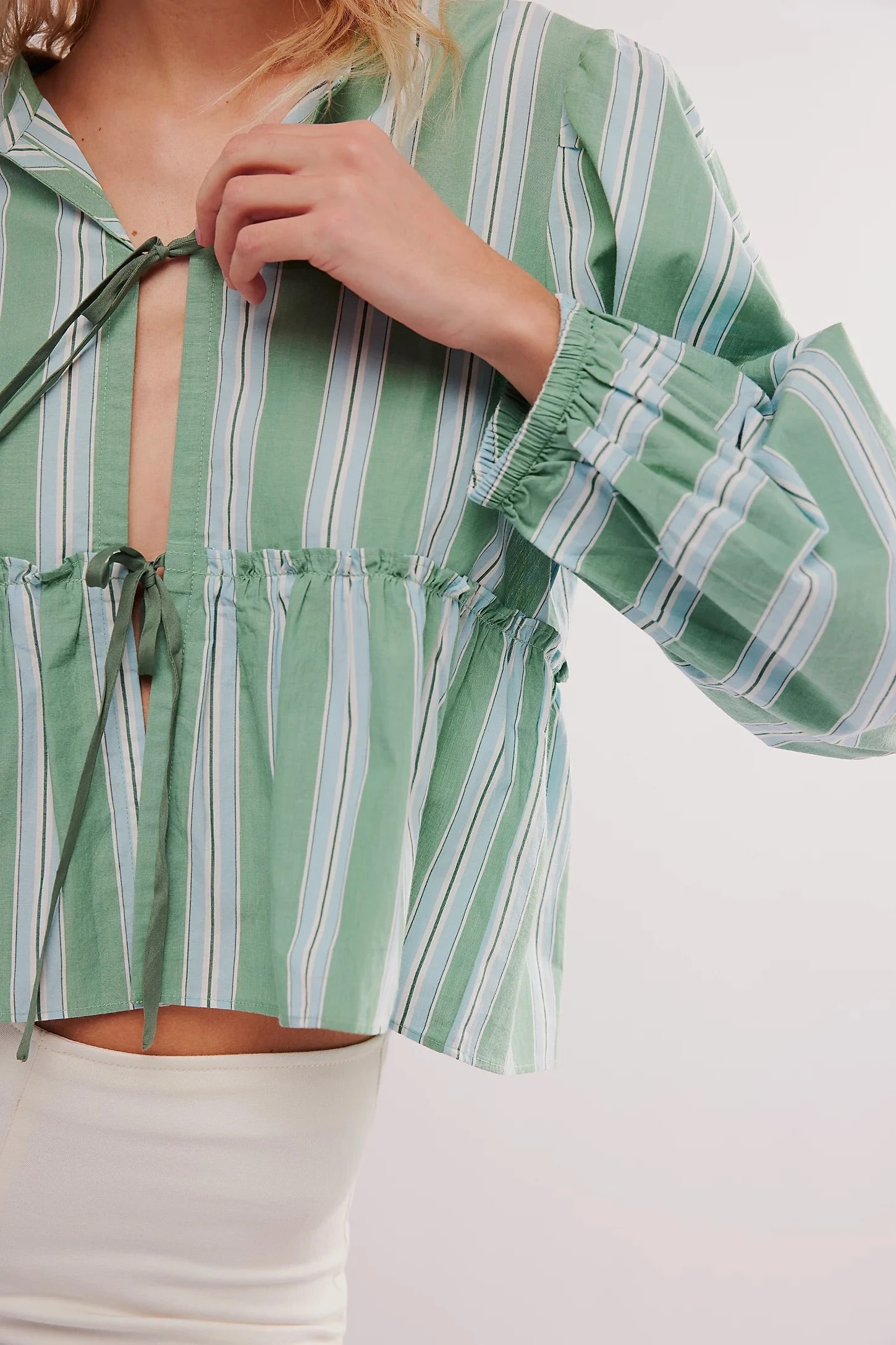 Brunch Babe Blouse FREE PEOPLE Brunch Babe Blouse -Occasionally Yours fp brunch babe blouse white spruce combo 9