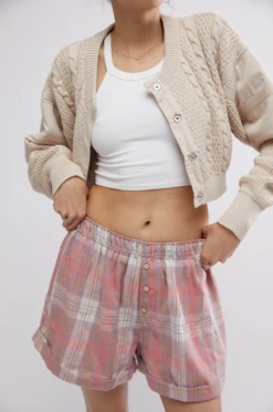 FREE PEOPLE Sunday Morning Boxer -Occasionally Yours fp sunday morning boxer peachy pink combo 4