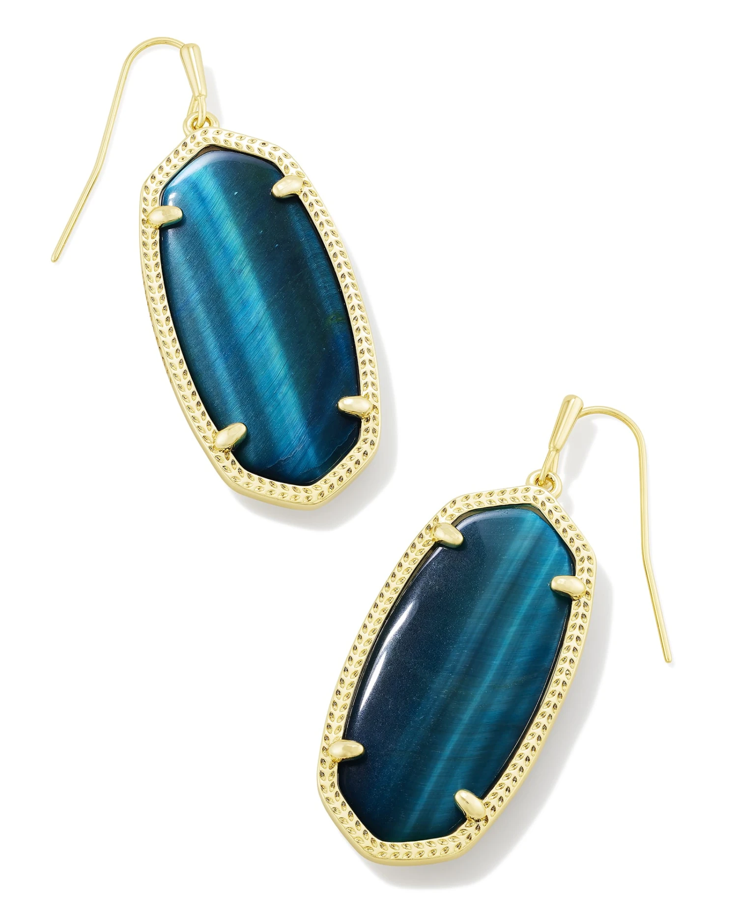 Elle Drop Earrings in Teal Tiger's Eye Elle Drop Earrings In Teal Tiger's Eye -Occasionally Yours kendra scott elle drop earrings gold teal tigers eye 00