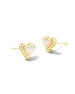 Framed Ari Heart Stud Earrings Gold - White Opalescent Resin