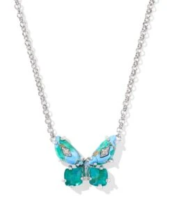 Bianca Butterfly Short Pendant Necklace -Occasionally Yours ks bianca butterfly short pendant necklace silver bright aqua mix 1