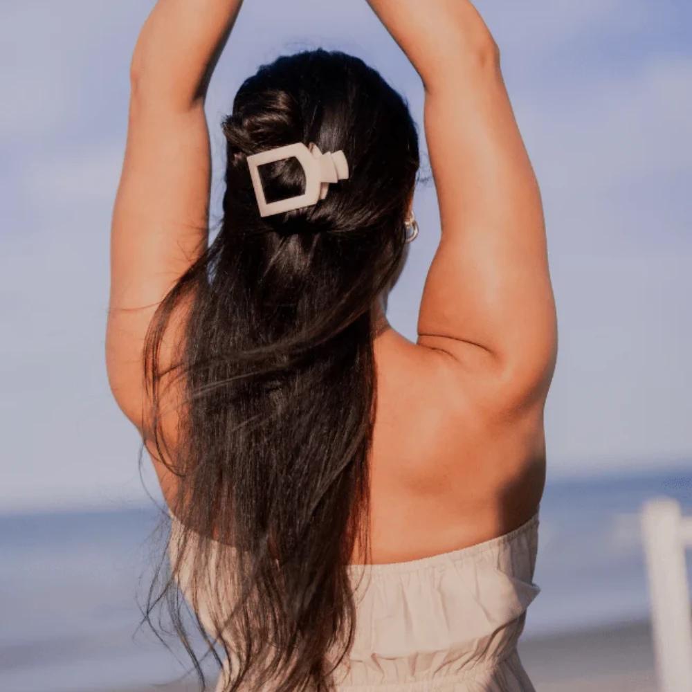 Medium Square Flat Hair Clip Medium Square Flat Hair Clip -Occasionally Yours teleties almond beige medium flat square clip medium hair clip 4